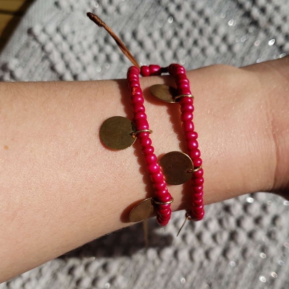 Boho hippie gypsy bracelet pink and gold
